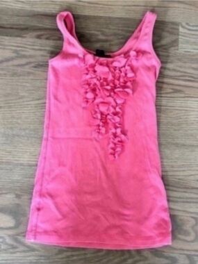 Mango MNG Pink Ruffle Detail Stretch Tank Top Shell Top